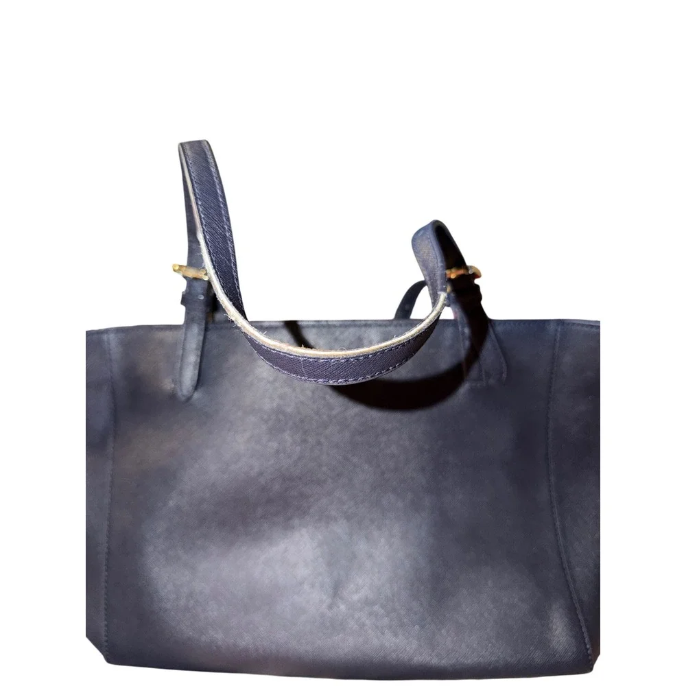 Tory Burch‎ Emerson Small Buckle Tote Navy Blue Saffiano Leather Handbag